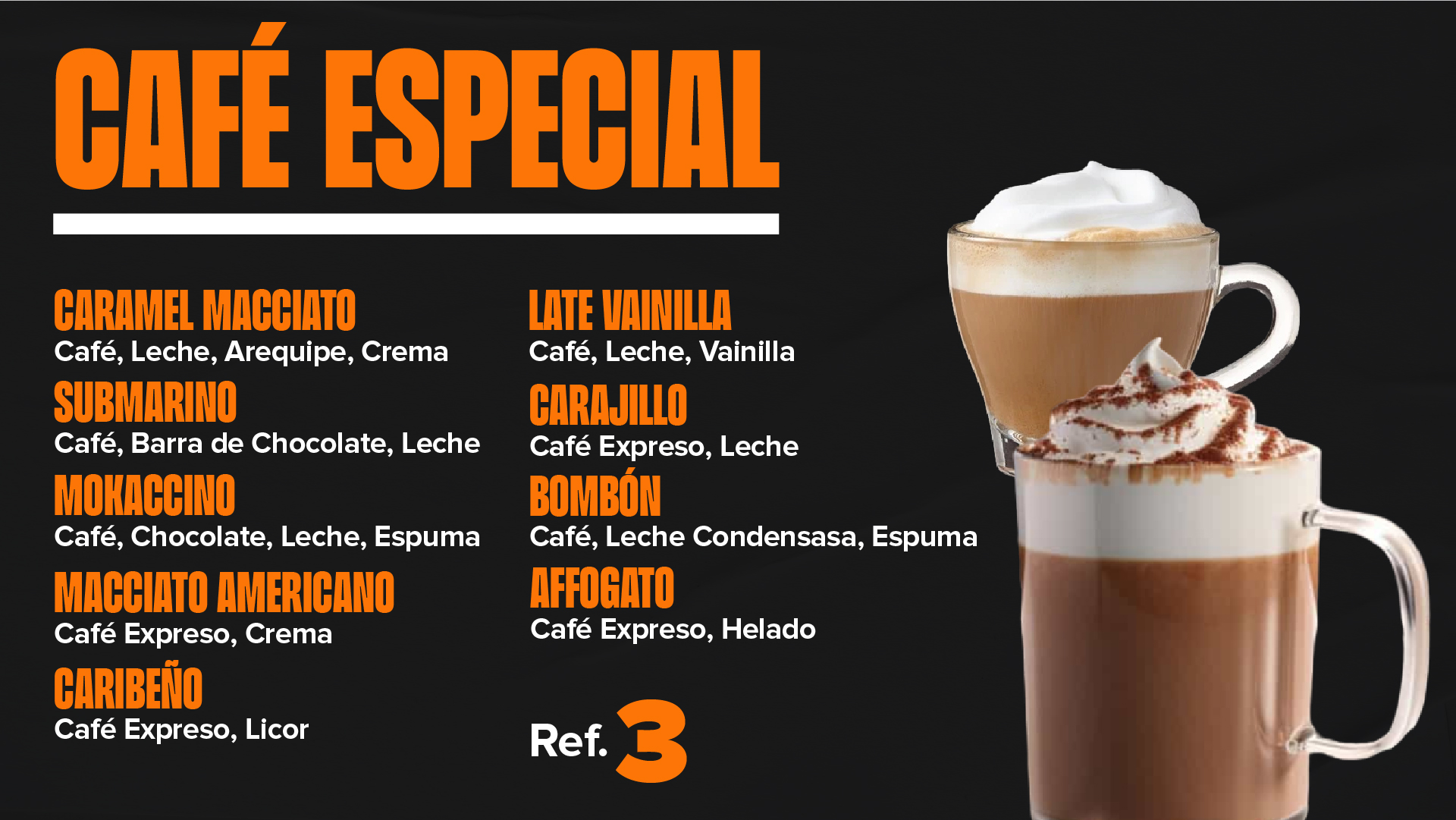 Menu de cafe especial